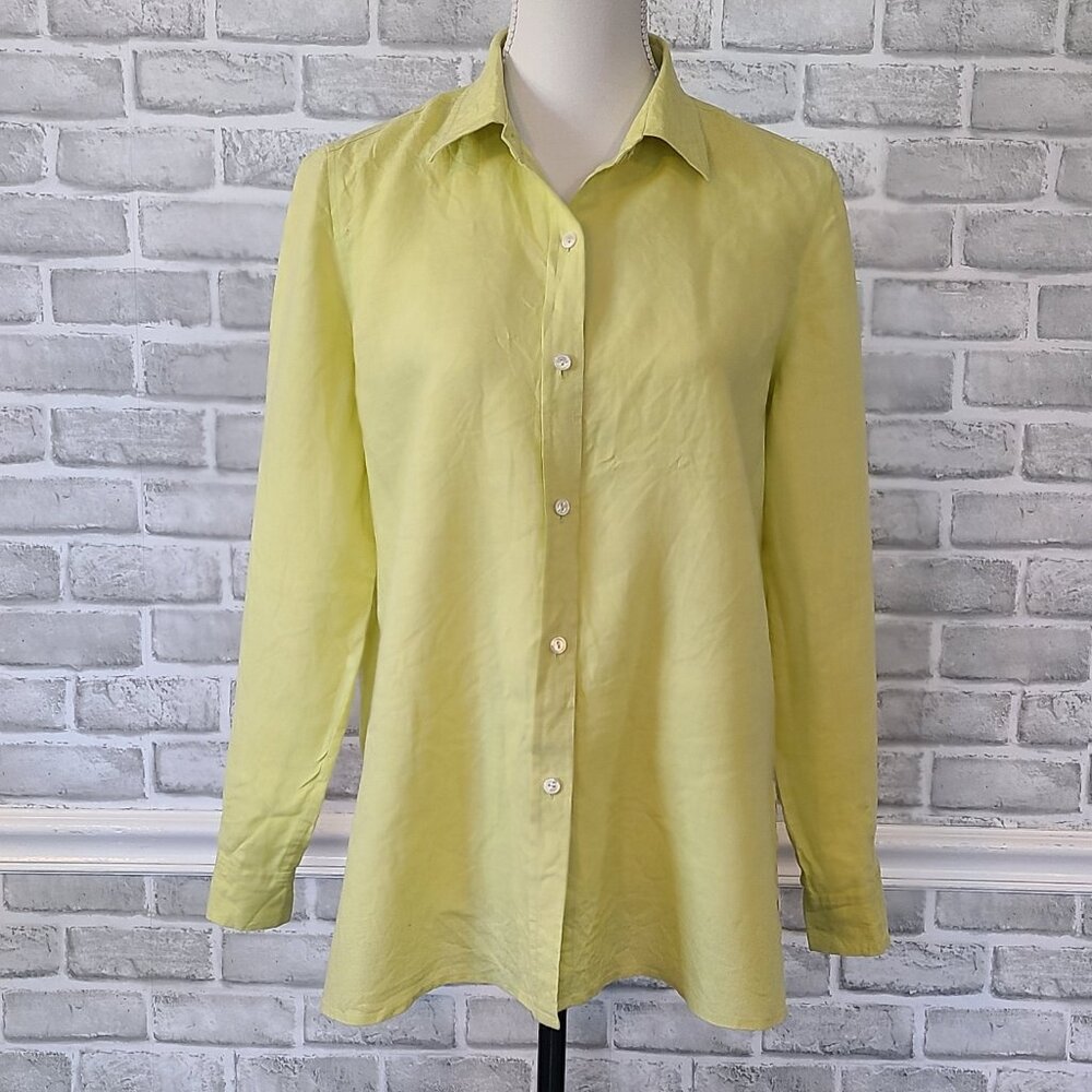 Vintage Real Clothes Saks Fifth Avenue Irish Linen Shirt Bouse Button Down Sz 8
